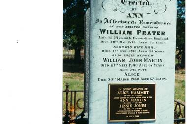 Photograph - Colour photograph Headstone Buninyong Cemetery, William Prater's family grave