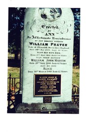 Colour photograph of the Prater family marble headstone  erected by Anne in memory of her husband William Prater in 1910 and engraved with names of several members of the Prater family