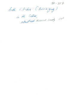Inscription on back of photograph, "Beth Ritchie (Buninyong) in the cellar, Newstead Historical Society visit." 
