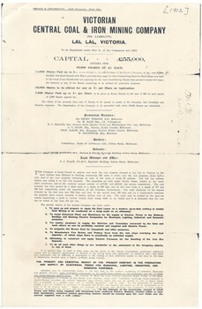 Draft Prospectus for fund raising Scheme for Brown Coal Mining at Lal Lal 1912 page 1