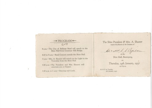 Small invitation card, folded in half.