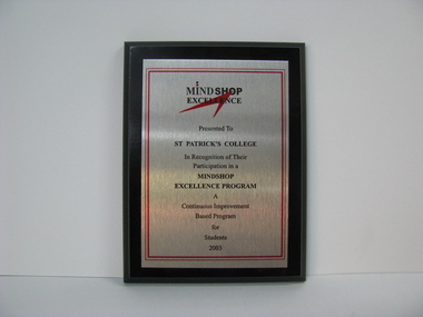 Wooden plaque, Fred's Trophies, Mindshop Excellence, 2003