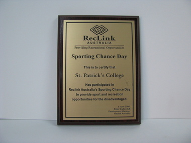 Wooden plaque, Kingston Trophies & Giftware, 2006
