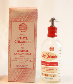 Container - Bottle of ethyl chloride and original packaging, Woolwich-Eliott Chemical Company Pty. Ltd
