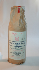Bottle of anaesthetic ether, Woolwich-Eliott Chemical Company Pty. Ltd