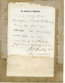 Certificate, Proficiency, Anaesthesia, 1906