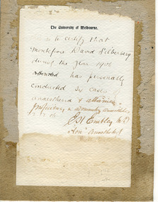 Certificate - Certificate, Proficiency, Anaesthesia, 1906