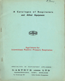 Book, Catalogue, Garthur (London) Ltd, A Catalogue of Respirators and Allied Equipment