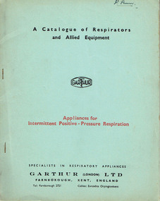 Booklet - Book, Catalogue, Garthur (London) Ltd, A Catalogue of Respirators and Allied Equipment