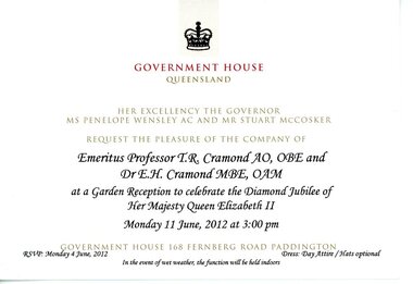 Letter - Invitation, Invitation to a Garden Reception to celebrate the Diamond Jubilee of Her Majesty Queen Elizabeth II, 2012