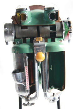 The main body of the Coxeter-Mushin carbon dioxide absorber that has been sectioned.
