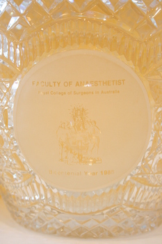The etching on the back of the crystal bowl.