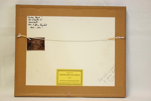 The reverse side of the frame containing the photograph of Morton House.