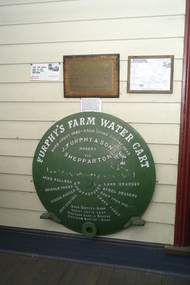 Furphy water cart tank end, Roger Furphy great-grandson of John Furphy, 1996