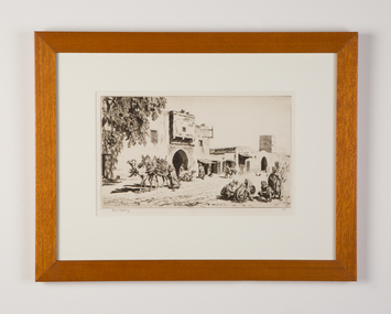 Mixed media, Lionel Lindsay, A Caravanserai, Kairowan