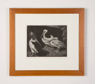 Mixed media, Lionel Lindsay, Pelicans