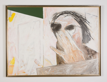 Mixed media, Kevin Lincoln, Self portrait with hand, 1975