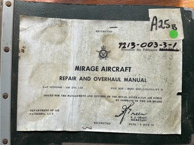 Manual (Item) - (SP) AAP 72132-003-3-1 Mirage Aircraft Repair And Overhaul Manual