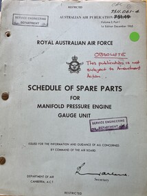 Manual (item) - (SP) AAP 7511.061-4 751.49 General Publication Schedule of Spare Parts for Manifold Pressure Engine Gauge Unit