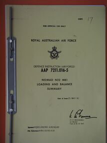 Defence Instruction (Air Force) AAP 7211.016-5 : Nomad N22 MK1 Loading and Balance Summary