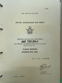 Manual (item) - (SP) AAP 7211.016-1 Defence Instruction (Air Force) Flight Manual Nomad N22 Mk1