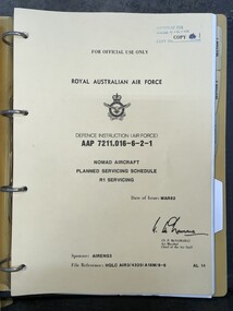 Manual (item) - (SP) Defence Instruction (Air Force) AAP 7211.016-1, Nomad Aircraft Planned Servicing Schedule R1 Servicing