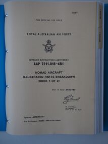 Defence Instruction (Air Force) AAP 7211.016-4B1: Nomad Aircraft Illustrated Parts Breakdown (Book 1 of 2)