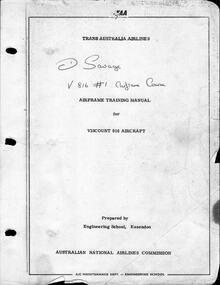 Manual (item) - (SP) Vickers Viscount Airframe Training Manual for TAA Viscount 816 Aircraft
