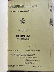 Manual (item) - (SP) AAP 7276.179-3M Canberra Technical Information - Air Brakes Jack Part No.5125 Canberra Aircraft