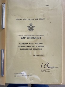 Manual (item) - (SP) AAP 7214.004-6-2 Canberra MK20 Aircraft Planned Servicing Schedule Turnaround Servicing