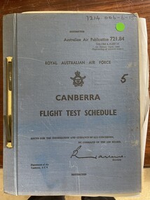 Manual (item) - (SP) AAP 7214.006-6-15 RAAF Pub 721.84 Canberra Flight Test Schedule Volume 4, Part 12, 4th Edition April 1960