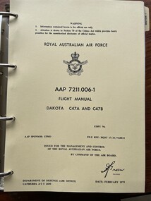 Manual (item) - (SP) AAP 7211.006-1 Dakota C-47A and C-47B Flight Manual, ANA History 12 Ansett airways papers