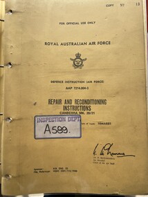 Manual (item) - (SP) AAP 7214.004-3 Repair And Reconditioning Instructions Canberra mk 20/21