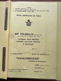 Manual (item) - (SP) AAP 7214.004-6-19 Canberra MK20 Aircraft Planned Servicing Schedule B Servicing