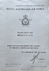 Book (item) - (SP) AAP 7213.001-1CL-1 CAC RAAF Pilots Check List Mirage 1110 A and FA 2 copies