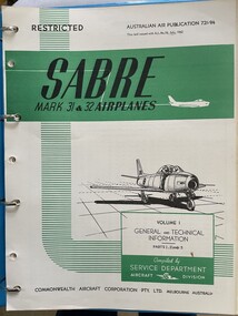 Manual (item) - (SP) AAP RAAF Pub 721:94 Flight Manual Sabre Mk 31 and Mk 32 General and Technical Information Parts 1 2 3