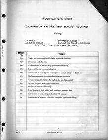 Manual (item) - (SP) CAC Collection - Rolls-Royce Derwent Modification Index Engine Compressor Casings Bearing Housings Fuel System and Miscellaneous
