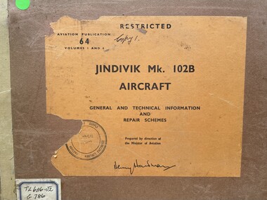 Manual (item) - (SP) AAP RAAF Pub 64 Bob Nash Collection GAF Government Aircraft Factories Minister of Aviation Jindivik Mk 102B General and Technical Information and Repair Schemes Aviation Publication 64