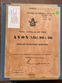 Manual (item) - (SP) AAP RAAF Pub 711:47-20 CAC Collection - AVON Mks 20 & 26 Repair and Reconditioning Instructions  Volume 6 Parts 3 & 4 Book 2