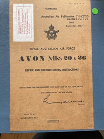 Manual (item) - (SP) AAP 7111.004-3-1 RAAF Pub 711:47-20 Avon Mks 20 and 26 Repair and Reconditioning Instructions, Avon Mks 20 & 26 Repair and Reconditioning Instructions