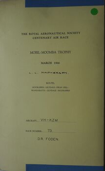 The Royal Aeronautical Society Centenary Air Race. Mobil-Moomba Trophy March 1966: Aircraft VH-KZB Race No 73 D.R.Foden