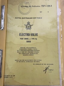 Manual (Item) - (SP) AAP 7271.134-3 Electro Valve 1008 Repair and Overhaul, Royal Australian Air Force Electro-Valve Part Model or Type No. 1008