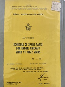 Document (Item) - (SP) AAP 7111.009-4  Viper engine11 Mk22 series spare parts list. Viper engine schedule of spare parts