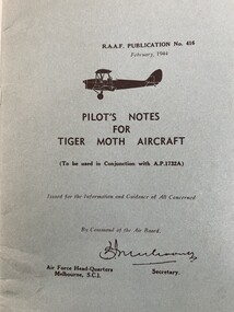 Booklet (Item) - (SP) AAP 416 Pilots Notes For Tiger Moth Aircraft