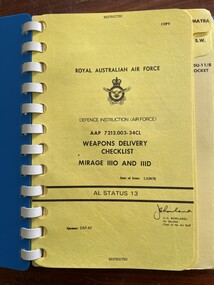 Booklet (Item) - (SP) AAP 7213.003-034CL Includes instructions on arming and disarming missiles. RAAF Mirage III weapons delivery checklist