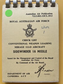 Manual (Item) - (SP) AAP 7213.001-33CL-10-2  Sidewinder 1A missile conventional weapon loading on Mirage 111O aircraft