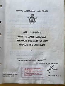 Manual (Item) - (SP) AAP 7213.001-2-13 Mirage 111 0 Maintenance manual of weapons delivery system