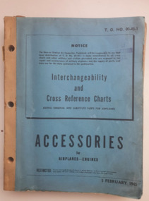 Manual (Item) - T.O.NO.00-45-1 Interchangeability and Cross Reference Charts Listing Original and Substitute Parts for Airplanes: Accessories for Airplanes- Engines, Accessories for airplanes- engines interchangeability cross reference charts