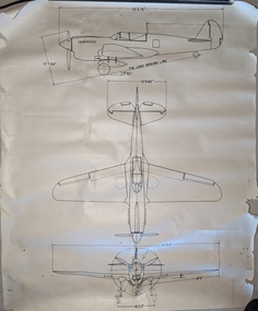 Drawing (Item) - Curtiss P40 Kittyhawk drawings, Curtiss P40 Kittyhawk dimensional schematic drawing