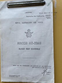 Manual (Item) - (SP) AAP 7121.001-6-15 721.7 Macchi MB-326H Flight Test Schedules, Royal Australian Air Force Flight Test Schedule Macchi MB-326H - 2 copies